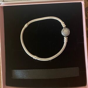 Pandora Moments Sparkling Heart Clasp Snake Chain Bracelet- size 6.3 inches